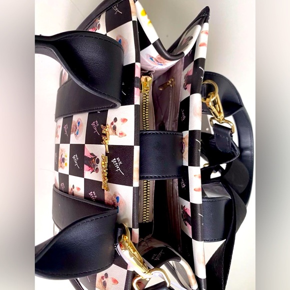 Betsey Johnson NWT Black White Checkered Dog Satchel Crossbody Purse (J - Picture 6 of 15